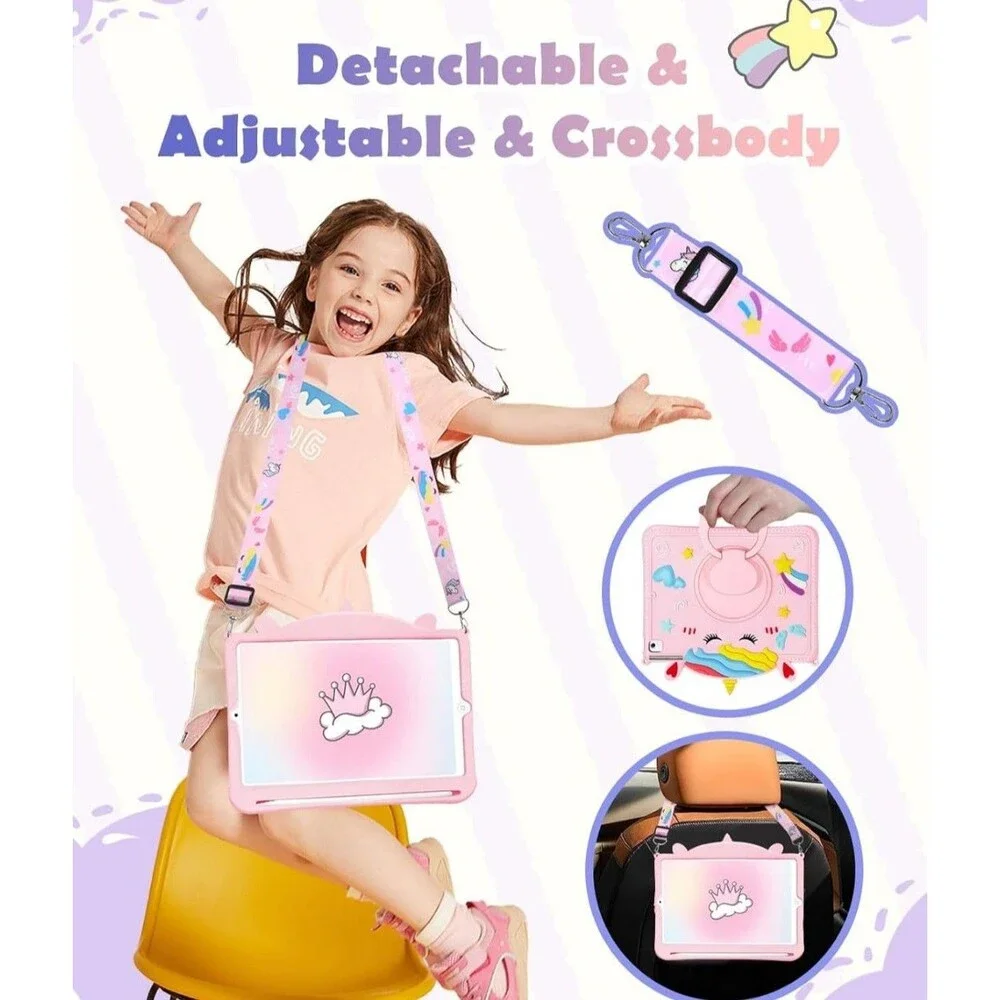 Girl Kid Unicorn Silicone Flat Case W Pen Holder For iPad 6th/5th Gen/Air 2